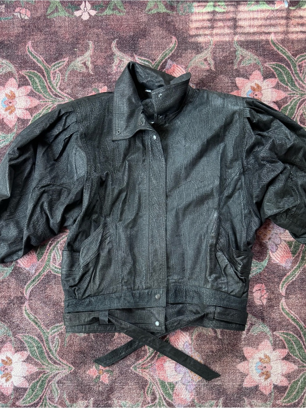 Avanti Vintage Suede Black Women's Puff-Sleeve Bomber Jacket - Medium